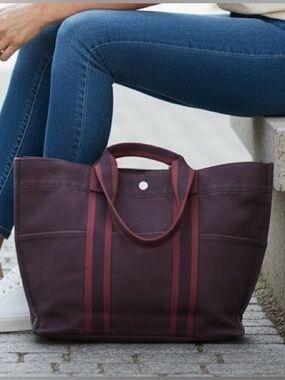 Hermès Fourre Tout MM Canvas Tote – Brown & Burgundy